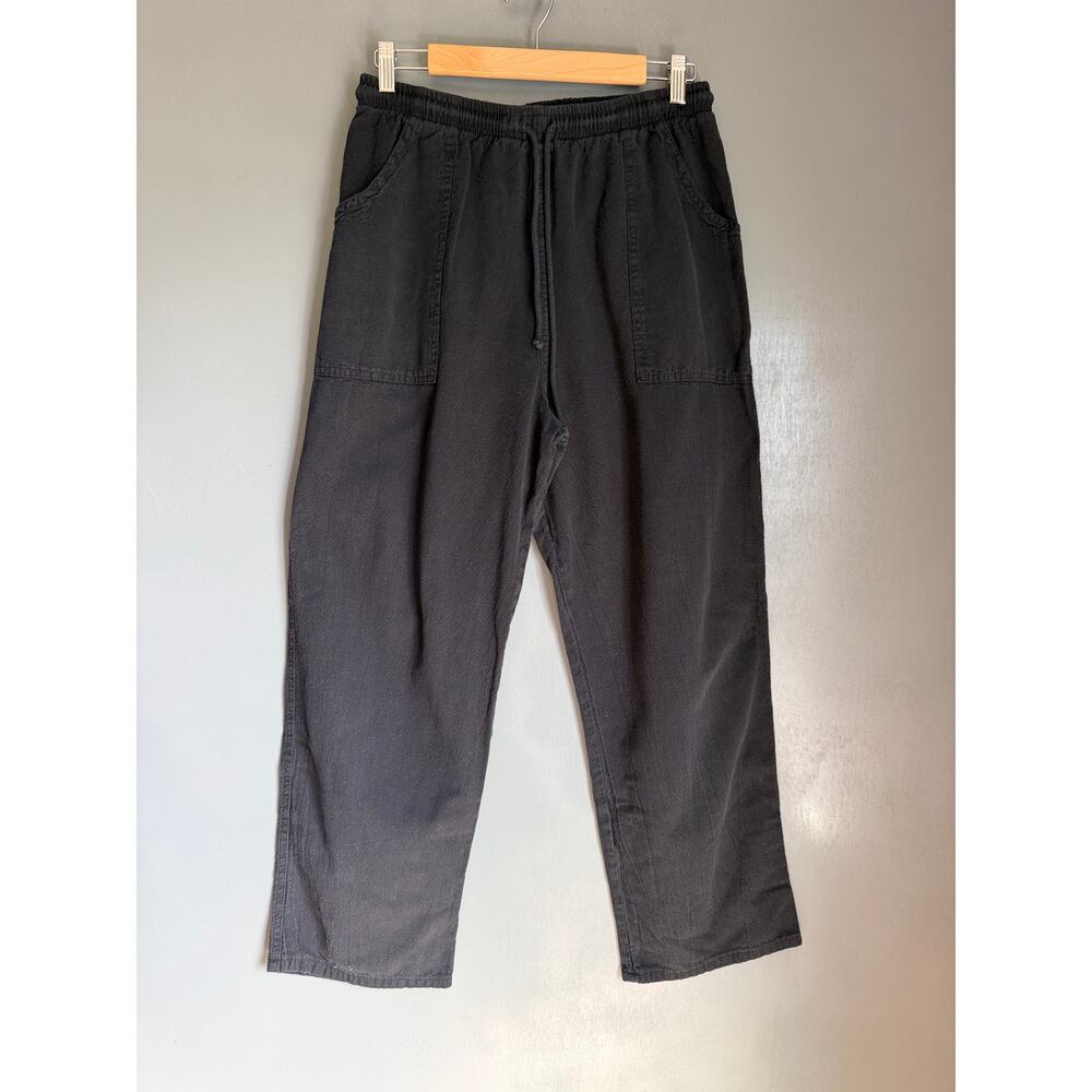 DRAWSTRINGS OF MALIBU Women's L Black Cotton Elastic Travel Pants Comfort Casual